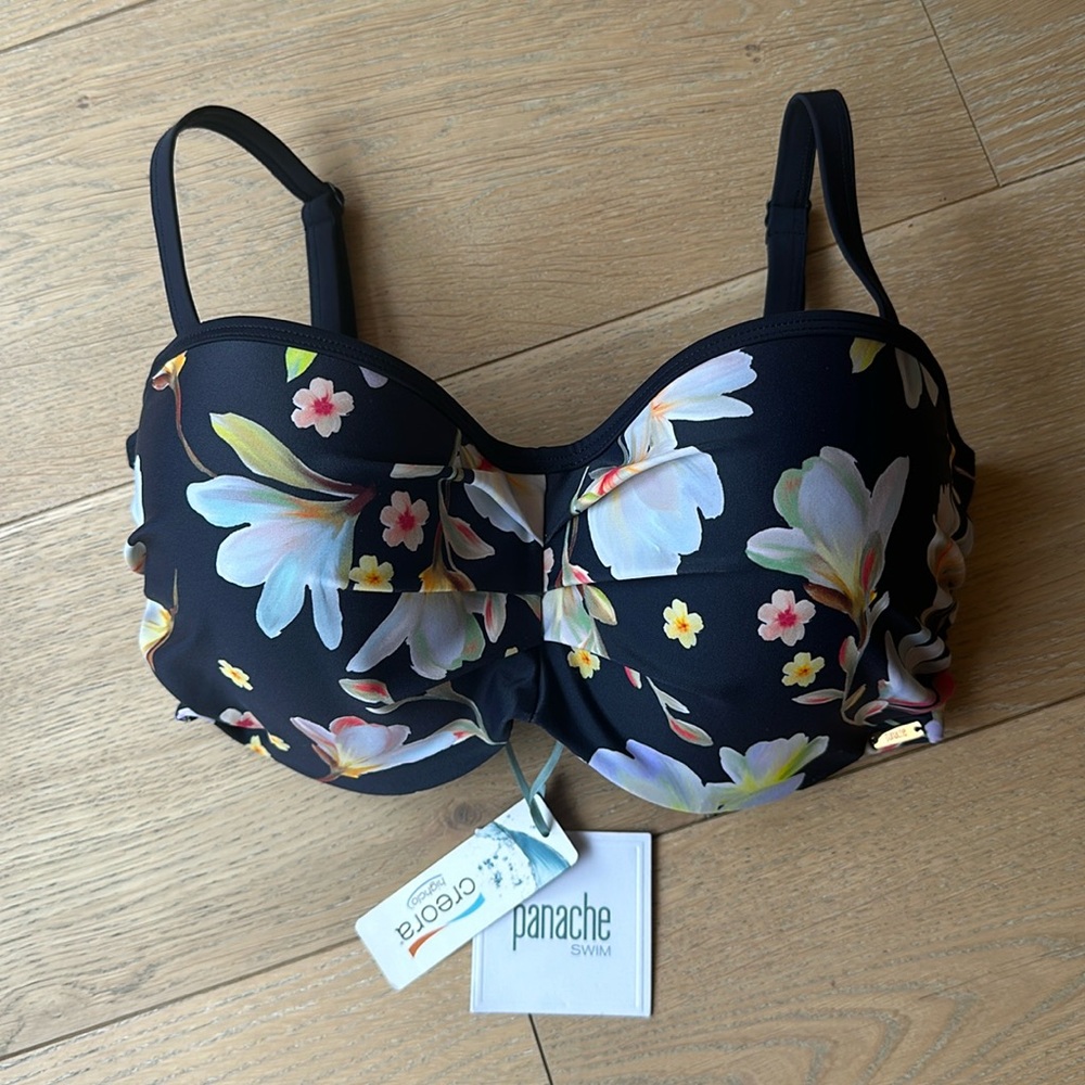 NWT-Panache bikini top, navy floral print, with underwire